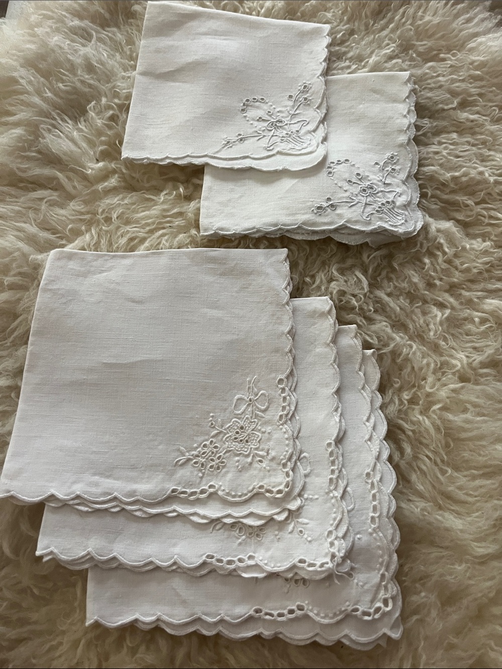Set of White Embroidered Linen table napkins